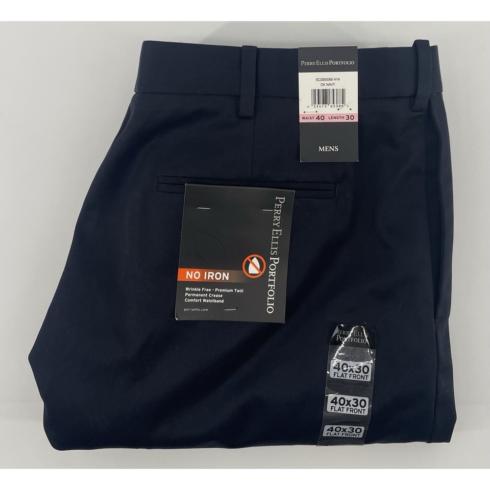 Perry Ellis Portfolio Premium Flex Twill  Men Navy Dress Pants 40x30 Stretch NWT